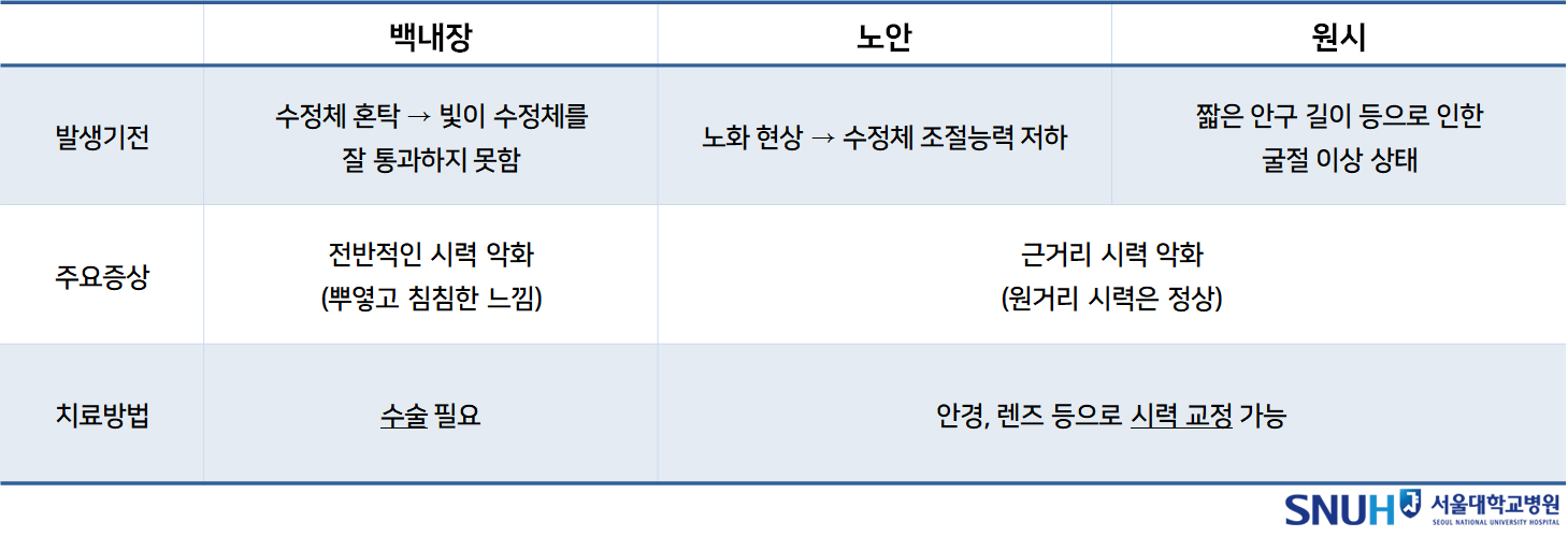 노안-백내장-원시 비교