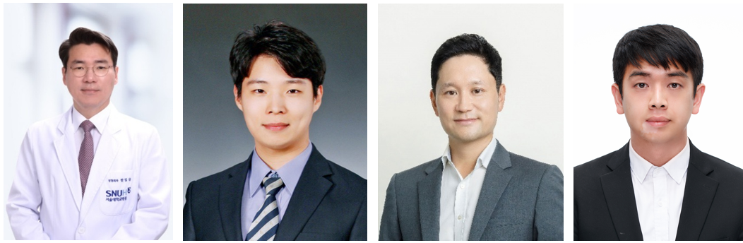 [사진 왼쪽부터] 서울대병원 한일규 교수, 융합형 의사과학자 양성사업 박사과정 김신 전문의 (정형외과), 서울대학교 공과대학 권성훈 교수, 신경섭 연구원