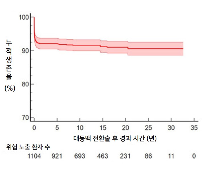 [자료1] 대동맥 전환술 후 30년 장기 생존율 추이