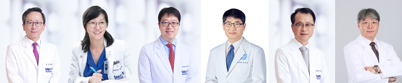 [사진 왼쪽부터] 서울대병원 김용진 진료부원장, 채종희 소아진료부원장, 권성근 연구부원장, 전영태 분당서울대병원장, 윤영호 강남센터원장, 송경준 서울시보라매병원장
